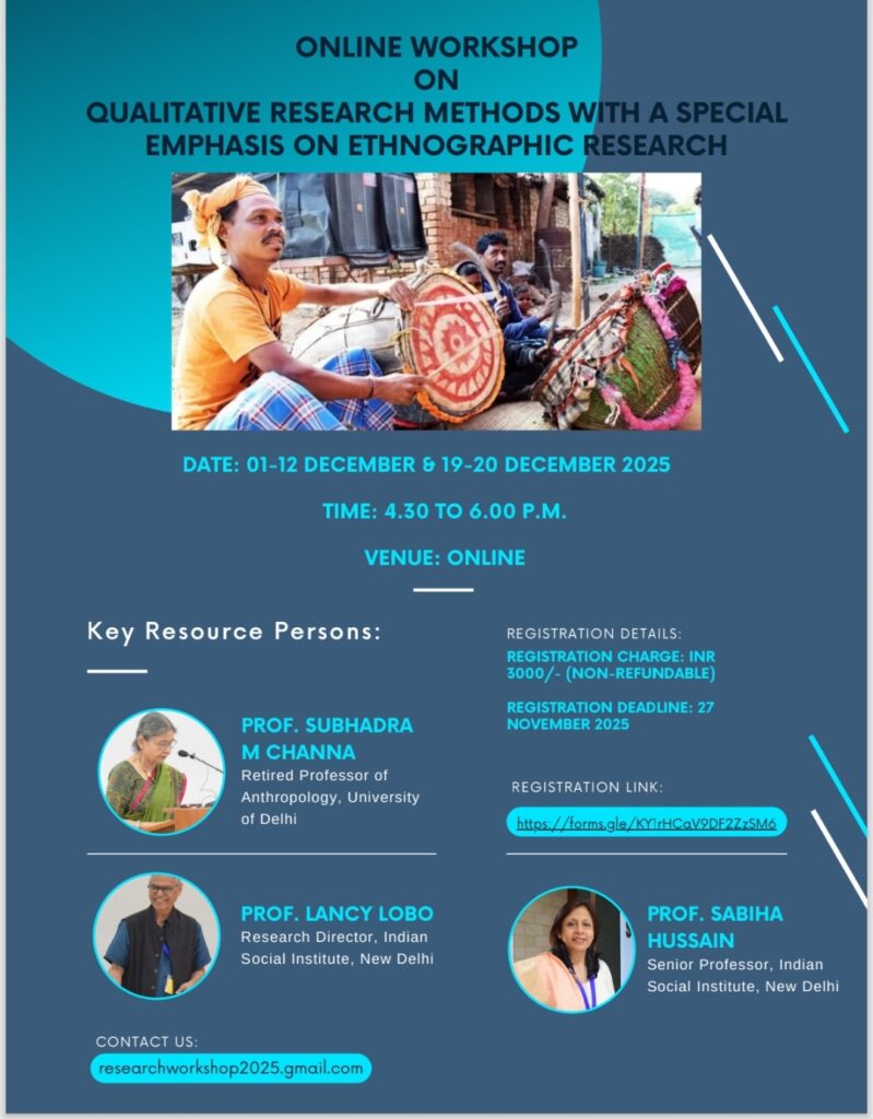 Online Workshop on Qualitative Research Methods with a Special Emphasis on Ethnographic Research