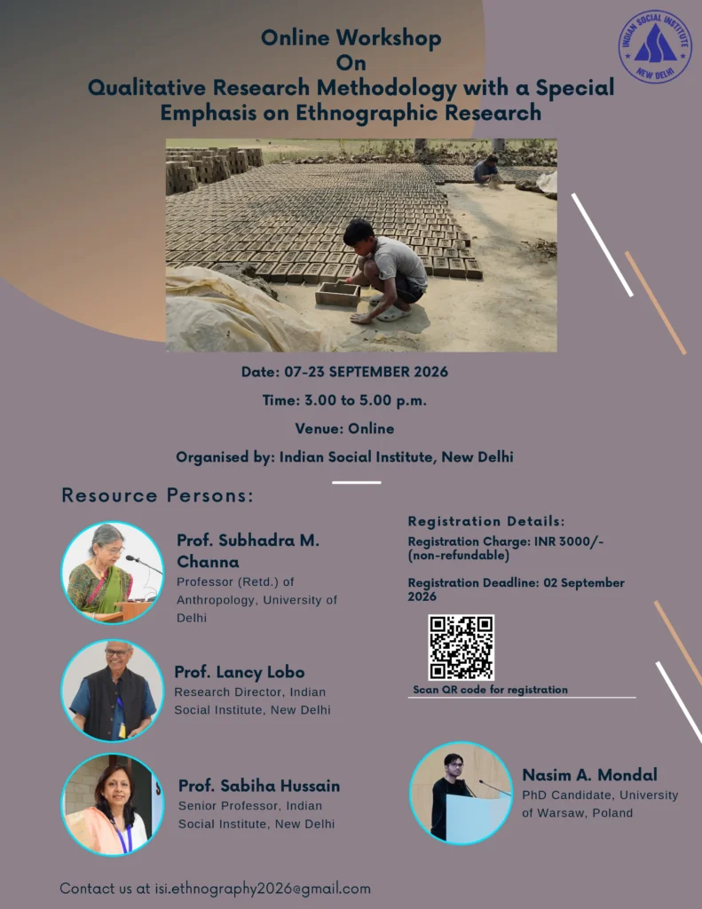 Online Workshop on Qualitative Research Methodology with a Special Emphasis on Ethnographic Research
